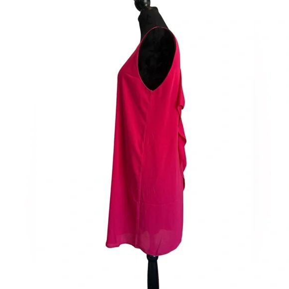 Everly Hot Pink Chiffon Shift Dress Bow Back Detail Party Cocktail Dress Size L - Picture 5 of 11